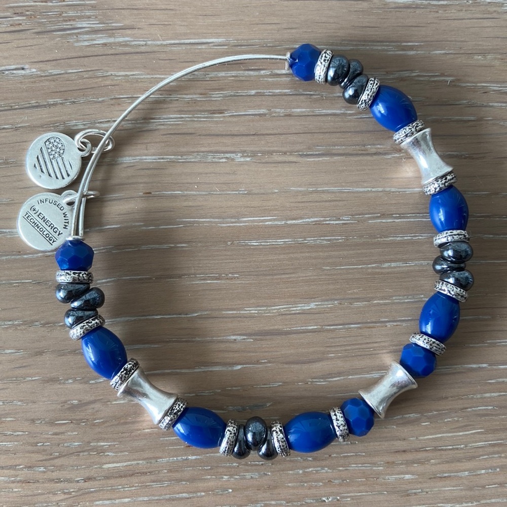 Alex & Ani Black, Silver and Blue Beaded Bangle
